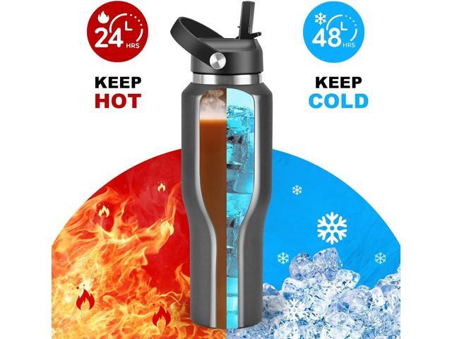 SENDESTAR 40oz Stainless Steel Water Bottle(Cold for 48 Hrs, Hot for 24 Hrs),Double Wall Vacuum Insulated Bottle with Straw Lid, Spout Lid and Flex...