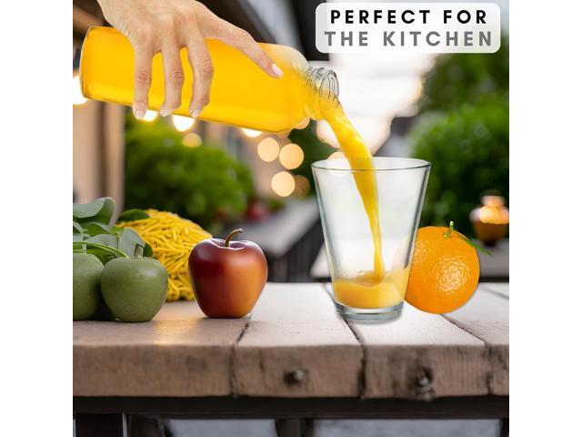 Brieftons Clear Glass Water Bottles With Caps: 6 Pack, 18 Oz Premium Soda Lime, Reusable Drinking Bottle, Sauce Jar, Juice Beverage Container,...