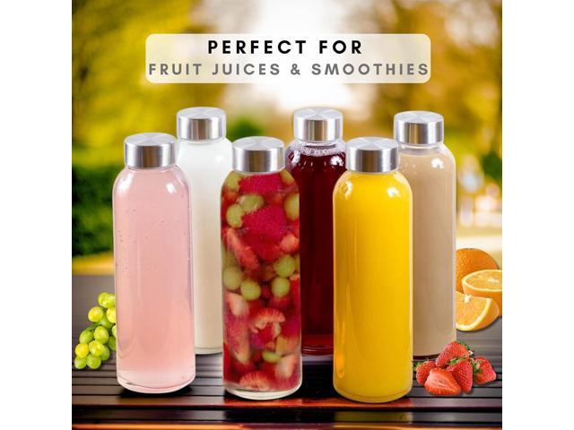 Brieftons Clear Glass Water Bottles With Caps: 6 Pack, 18 Oz Premium Soda Lime, Reusable Drinking Bottle, Sauce Jar, Juice Beverage Container,...