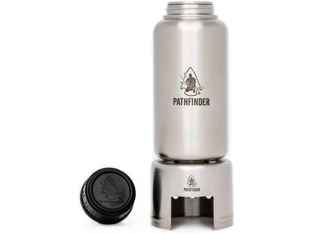 The Pathfinder School Stainless Steel 32oz Water Bottle, Cup with Bat Wing Handles, and Stove Set