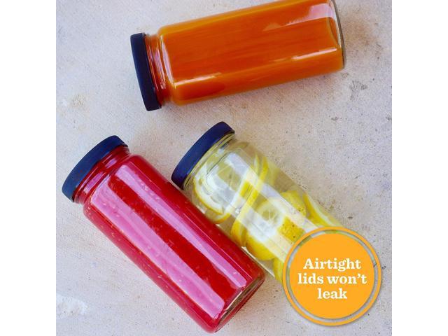 All About Juicing Clear Glass Water Bottles Set - 6 Pack Wide Mouth with Lids for Juice, Smoothies, Beverage Storage - 16 oz, Durable, Reusable,...