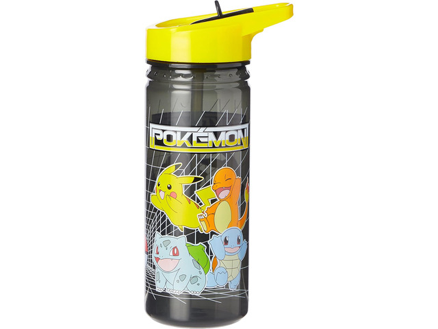 Pokemon Plastic Drinking BPA Free Water Bottle with Removable Straw, Pikachu Print, Leakproof Lid, Reusable, Lightweight, Durable Perfect for Kids...