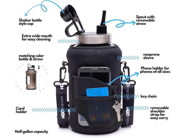H2O Capsule 2.2L Half Gallon Wide Mouth Water Bottle with Storage Sleeve and Removable Straw - Hydration Tracker Jug with Measurements Marked ...