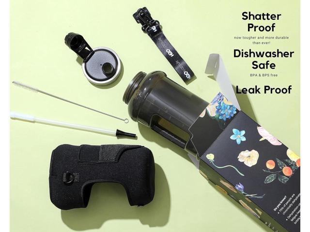H2O Capsule 2.2L Half Gallon Wide Mouth Water Bottle with Storage Sleeve and Removable Straw - Hydration Tracker Jug with Measurements Marked ...