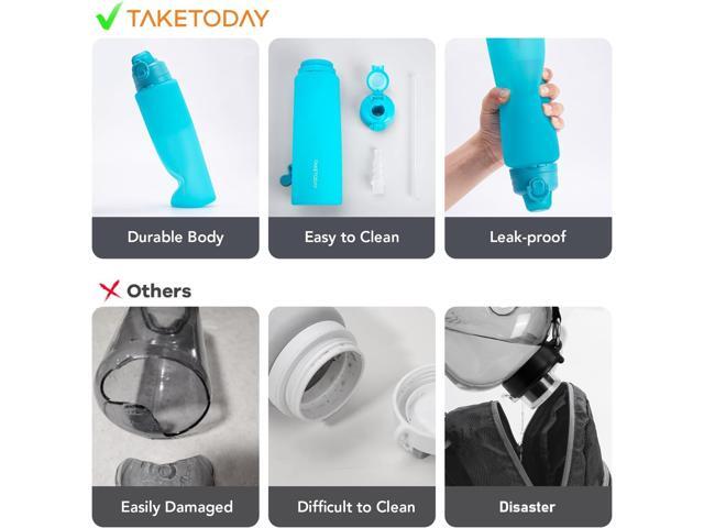 TakeToday Collapsible Water Bottles 32oz, Foldable Travel Water Bottle, BPA Free, Silicone Water Bottle Leakproof for Hiking, International Travel,...