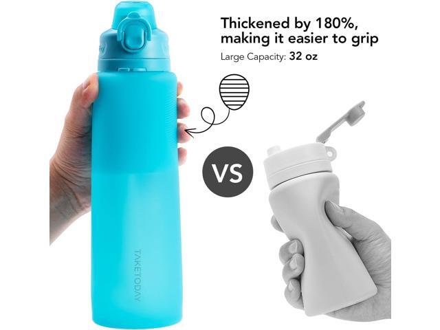 TakeToday Collapsible Water Bottles 32oz, Foldable Travel Water Bottle, BPA Free, Silicone Water Bottle Leakproof for Hiking, International Travel,...