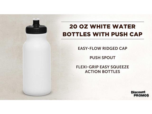 DISCOUNT PROMOS White Water Bottles with Push Cap, 10 pack, 20 oz, Reusable BPA FREE Squeezable Bottles in Bulk, White Black