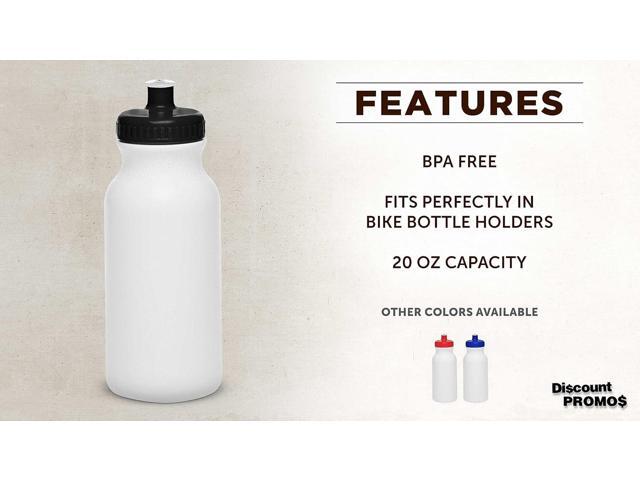 DISCOUNT PROMOS White Water Bottles with Push Cap, 10 pack, 20 oz, Reusable BPA FREE Squeezable Bottles in Bulk, White Black