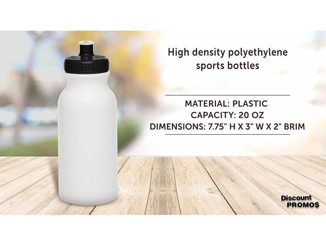 DISCOUNT PROMOS White Water Bottles with Push Cap, 10 pack, 20 oz, Reusable BPA FREE Squeezable Bottles in Bulk, White Black