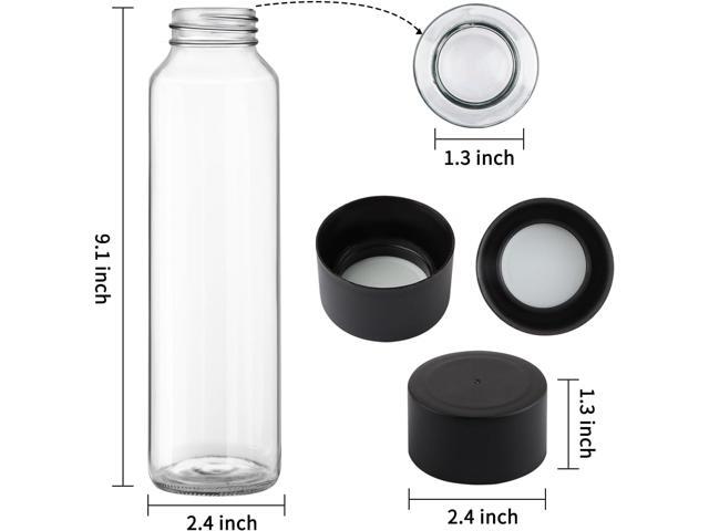 12 Pack 16oz Glass Water Bottles, 500ml Empty Glass Drink Bottles with Black Lids, Brush & Labels, Clear Reusable Juice Bottles for Juicing,...