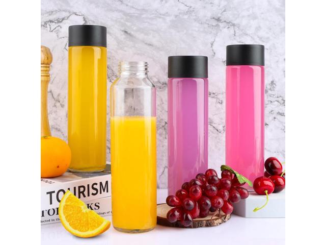 12 Pack 16oz Glass Water Bottles, 500ml Empty Glass Drink Bottles with Black Lids, Brush & Labels, Clear Reusable Juice Bottles for Juicing,...