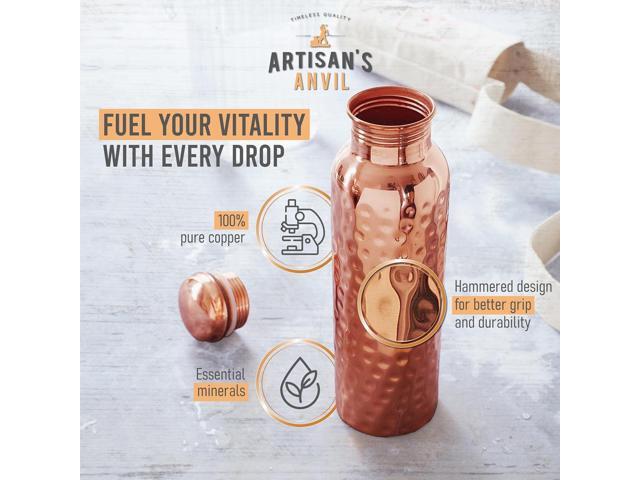 Artisan's Anvil Copper Water Bottle - 32oz - Versatile and Travel-Friendly Pure Copper Water Bottle Ayurvedic Copper Drinking Bottle for Women and...