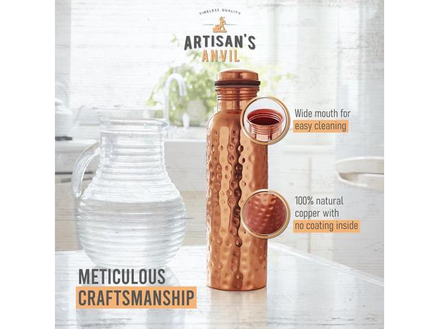 Artisan's Anvil Copper Water Bottle - 32oz - Versatile and Travel-Friendly Pure Copper Water Bottle Ayurvedic Copper Drinking Bottle for Women and...