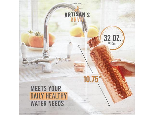 Artisan's Anvil Copper Water Bottle - 32oz - Versatile and Travel-Friendly Pure Copper Water Bottle Ayurvedic Copper Drinking Bottle for Women and...