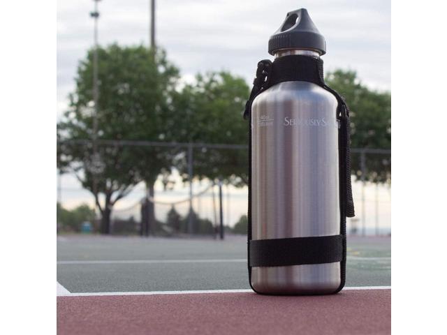 New Wave Enviro 40oz Stainless Steel Water Bottle with Durable Nylon Strap & Flip N' Sip Cap, Lightweight Natural Design