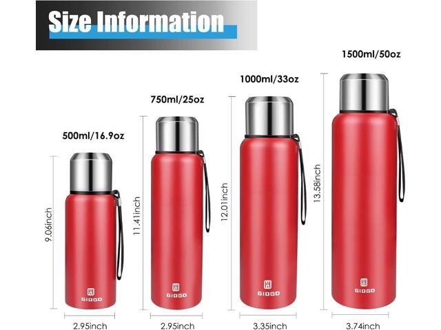 Insulated vacuum Thermo Bottle 1000ml/33.8oz with cup Stainless steel coffee bottles for hot and cold drink water flask.(Red,1000ml)