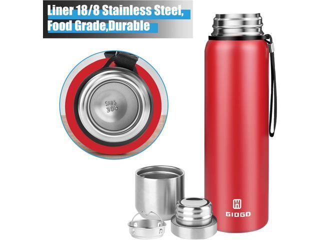Insulated vacuum Thermo Bottle 1000ml/33.8oz with cup Stainless steel coffee bottles for hot and cold drink water flask.(Red,1000ml)