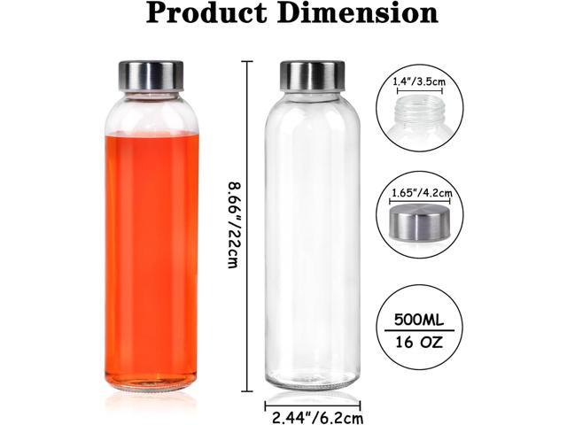 12 Pack Glass Water Bottles, 16oz Clear Glass with Stainless Steel Lids, Reusable Drink Bottles for Juices, Smoothies, Tea, Water, Beverages