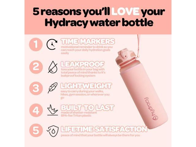 Hydracy Water Bottle with Time Marker -Large BPA Free Water Bottle & No Sweat Sleeve -Leak Proof Gym Bottle with Fruit Infuser Strainer & Times to...