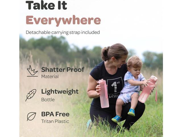 Hydracy Water Bottle with Time Marker -Large BPA Free Water Bottle & No Sweat Sleeve -Leak Proof Gym Bottle with Fruit Infuser Strainer & Times to...