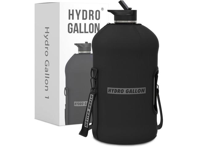 Hydro Gallon - 1 Gallon Water Bottle Jug with Insulated Sleeve and Straw Lid, Handle, Time Marker, Pocket, Shoulder Strap. Daily Intake Leakproof...