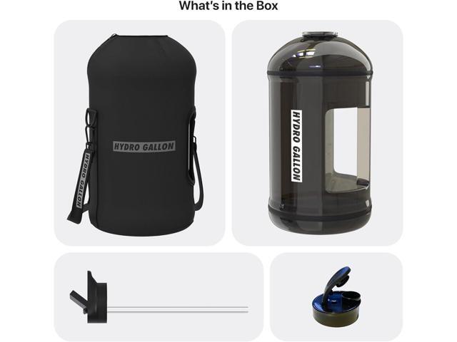 Hydro Gallon - 1 Gallon Water Bottle Jug with Insulated Sleeve and Straw Lid, Handle, Time Marker, Pocket, Shoulder Strap. Daily Intake Leakproof...