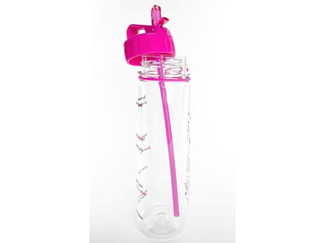 Fight Like a Girl Brave SlimKim 30 oz Motivational Water Bottle with Time Marker & Straw for Breast Cancer Awareness - Reusable Clear Water Bottle...