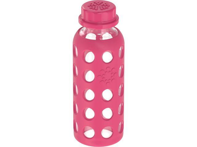 Lifefactory 9-Ounce BPA-Free Glass Water Bottle with Flat Cap and Silicone Sleeve, Raspberry