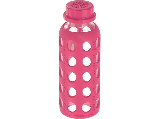 Lifefactory 9-Ounce BPA-Free Glass Water Bottle with Flat Cap and Silicone Sleeve, Raspberry
