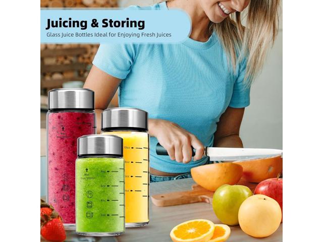 Glass Juice Bottles 4 Pack 20 oz - Wide Mouth Glass Water Bottles with Lids - Borosilicate,Stainless Steel Lids for Juicing, Smoothies, Infused...