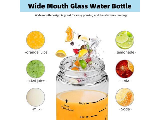 Glass Juice Bottles 4 Pack 20 oz - Wide Mouth Glass Water Bottles with Lids - Borosilicate,Stainless Steel Lids for Juicing, Smoothies, Infused...