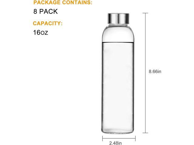 Encheng Glass Water Bottles,16oz Glass Drinking Bottle With Leakproof Stainless Steel Cap,Reusable Juice Bottles Beverage Drinkware,To Go Travel...