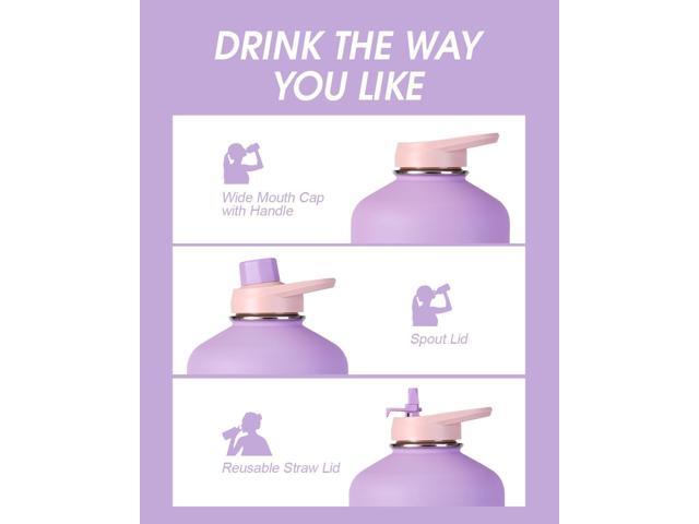Coolflask Gallon Water Bottle Insulated with PU Leather Sleeve, 128 oz Water Bottle Color Contrast with Straw Lids, Stainless Steel Metal Large...