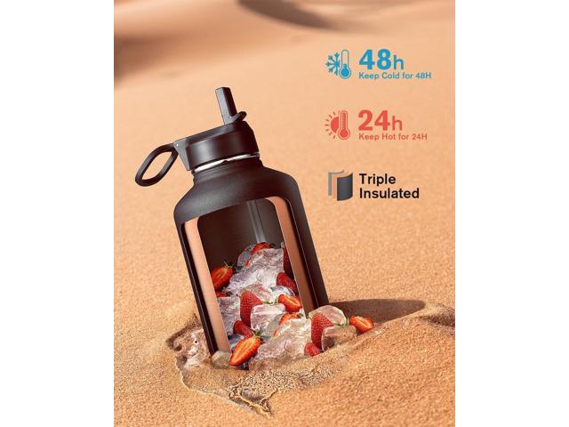 64 oz Water Bottle Insulated with Straw & 3 Lids, Coolflask Large Metal Stainless Steel Water Jug Big Half Gallon Wide Mouth for Sports, Gym or...