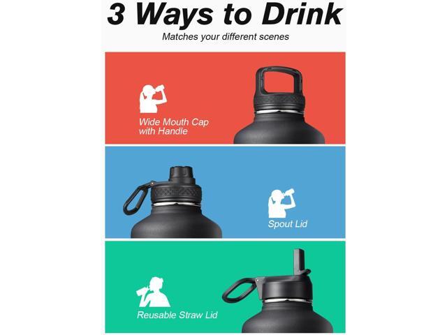 64 oz Water Bottle Insulated with Straw & 3 Lids, Coolflask Large Metal Stainless Steel Water Jug Big Half Gallon Wide Mouth for Sports, Gym or...