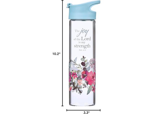 Christian Art Gifts Reusable Floral Glass Water Bottle with Light Blue Pop-Up Lid for Travel and Beverages - 20 oz Bottle with Inspirational...