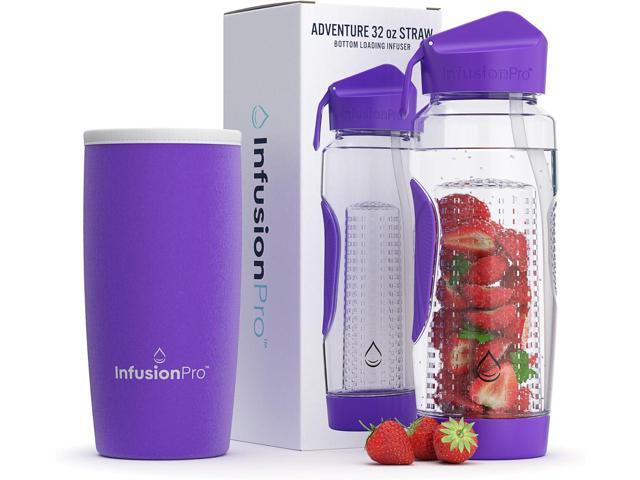 Infusion Pro 32 oz Fruit Infuser Water Bottle with Straw Lid: Insulated Sleeve: 50 Recipe Fruit Infusion eBook: Bottom Loading, Large Water...