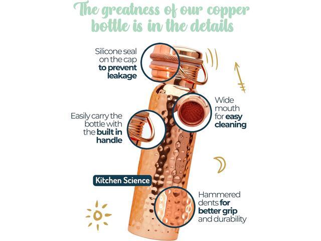 Authentic Ayurvedic Copper Water Bottle With Handle (34 oz/1000 ml) Lab-Tested, Leak-Proof Includes Free Sleeves & Carrying Bag Ideal for...