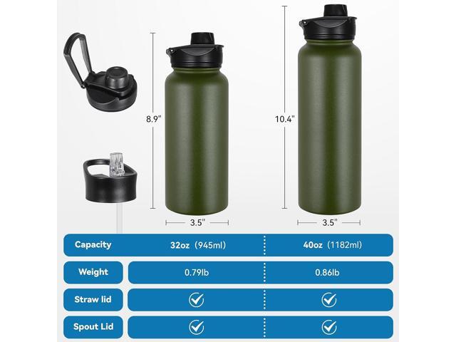 VEGOND 32 oz Insulated Water Bottle Bulk Stainless Steel Metal Water Bottles with Leak Proof Straw Lid & Spout Lid, Wide Mouth Double Walled Vacuum...
