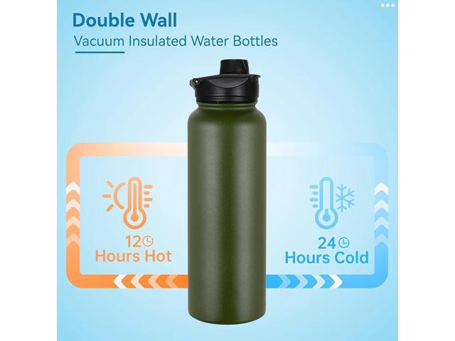 VEGOND 40 oz Insulated Water Bottle Bulk Stainless Steel Metal Water Bottles with Leak Proof Straw Lid & Spout Lid, Wide Mouth Double Walled Vacuum...