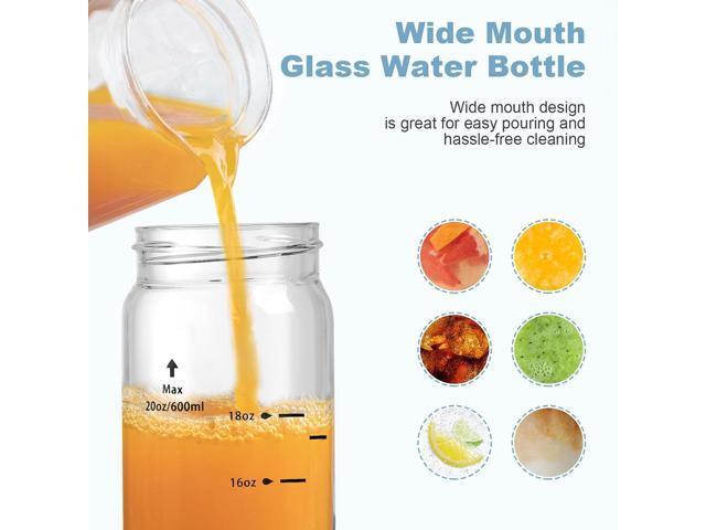 20oz Glass Juice Bottles - 6 Pack Wide Mouth Glass Bottles with Lids- BPA Free, Stainless Steel Lids for Juicing, Smoothies, Infused Water,...