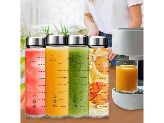 20oz Glass Juice Bottles - 6 Pack Wide Mouth Glass Bottles with Lids- BPA Free, Stainless Steel Lids for Juicing, Smoothies, Infused Water,...