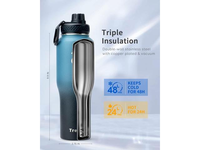 Trebo 32oz Insulated Water Bottle that Fits in Cup Holder, Stainless Steel Double Wall Tumbler Flask Bottles with Paracord Handle, with Straw Spout...