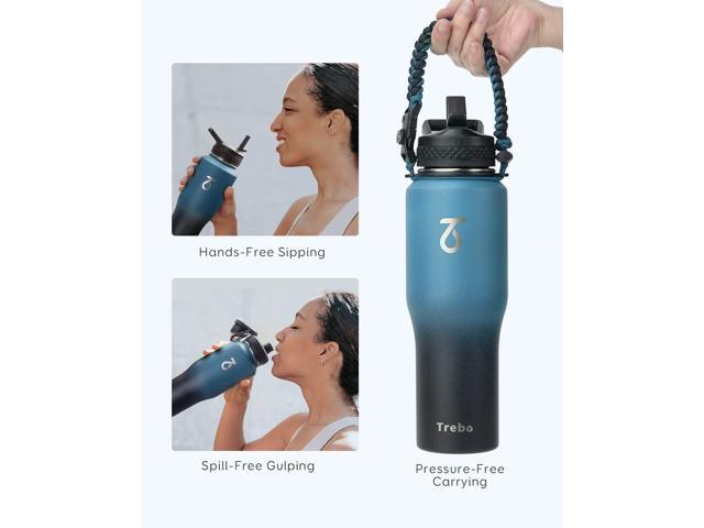 Trebo 32oz Insulated Water Bottle that Fits in Cup Holder, Stainless Steel Double Wall Tumbler Flask Bottles with Paracord Handle, with Straw Spout...