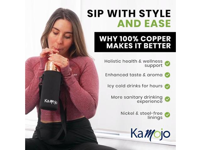 Copper Water Bottle for Drinking - Hammered 100% Pure Copper Tumbler with Leak Proof Lid, Removable Insulating Sleeve & Straw - Handcrafted...