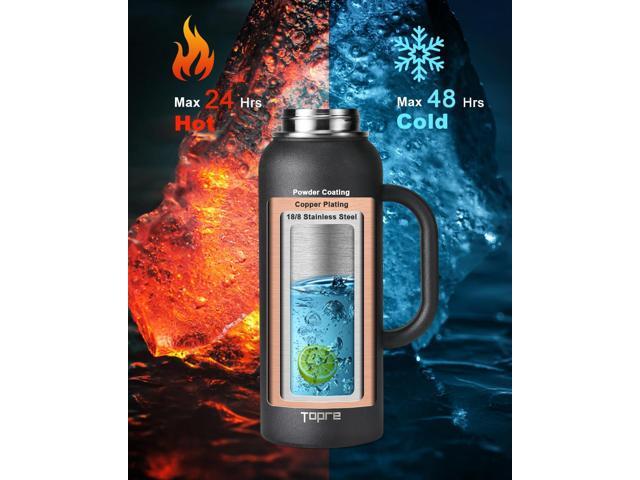 40 oz Insulated Water Bottle with Straw and Lid, Food-grade Double Wall Vacuum Stainless Steel Flask with Handle,Leakproof Metal Travel Jug With...
