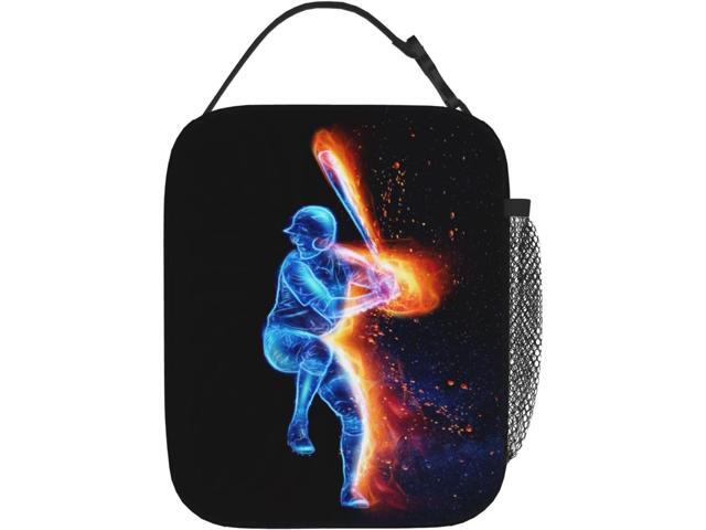 Boys Insulated Lunch Box with a Blue Baseball Player Pattern Print, Sports-themed Lunch Bags with Water Bottle Holder for Adults Kids Teens,...