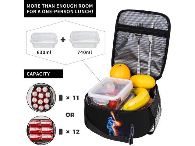 Boys Insulated Lunch Box with a Blue Baseball Player Pattern Print, Sports-themed Lunch Bags with Water Bottle Holder for Adults Kids Teens,...