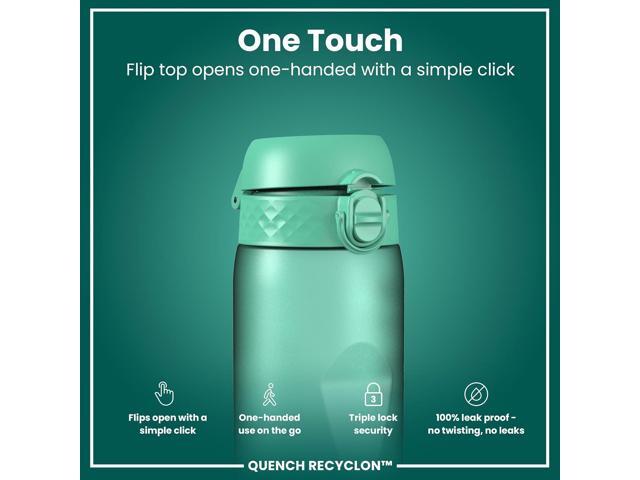 Ion8 1 Litre Water Bottle with Times to Drink, Leak Proof, Flip Lid, Carry Handle, Dishwasher Safe, BPA Free, Soft Touch Contoured Grip, Ideal for...