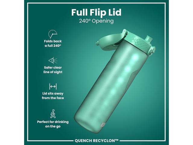 Ion8 1 Litre Water Bottle with Times to Drink, Leak Proof, Flip Lid, Carry Handle, Dishwasher Safe, BPA Free, Soft Touch Contoured Grip, Ideal for...